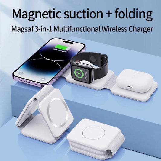 3-In-1 Foldable Wireless Magnetic Charger - Luxury, Lightweight, Portable, Perfect for Office & Travel, Includes USB Cable (Adapter Not Included) - for Phones & Gadgets