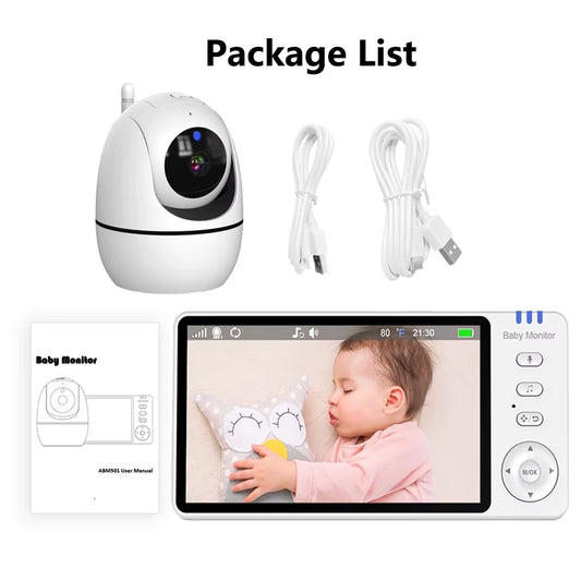 ABM501 Baby Monitor 5.0 Inch Screen Crying Reminder 3500Mah Battery Nanny PTZ Camera 2-Way Audio VOX Lullaby up USB Charge